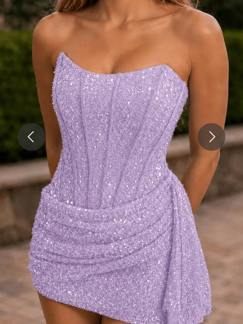 Strapless Lavender Sequin Mini Dress